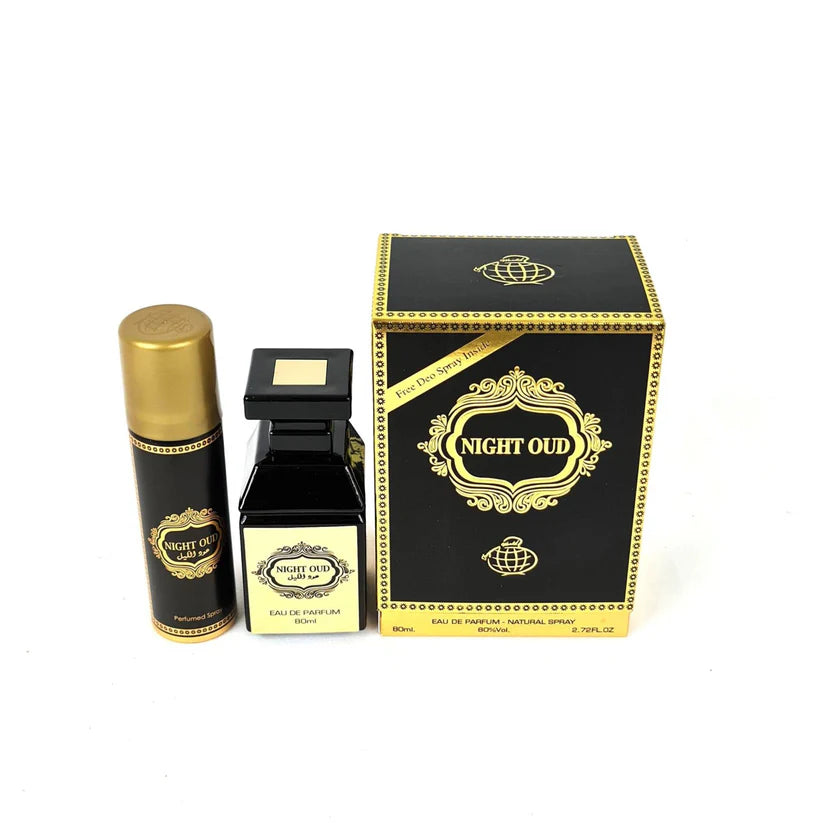 NIGHT OUD Eau De Parfum 80ml by Fragrance World+ Free Deo inside.