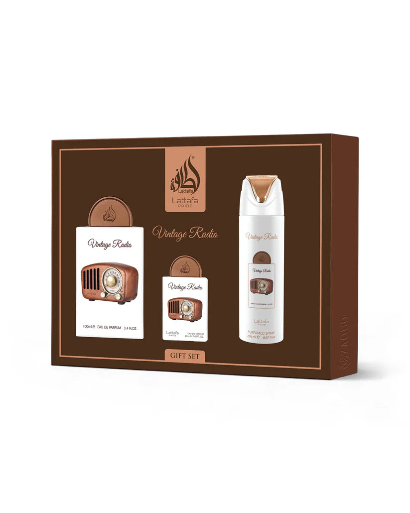 Lattafa Pride Vintage Radio EDP 100ml 3 Piece Gift Set